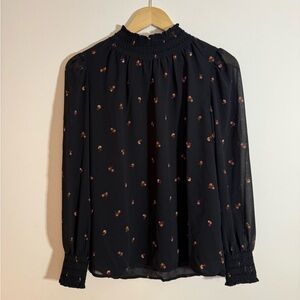 Madewell XXS Black Floral Blouse with High Neck